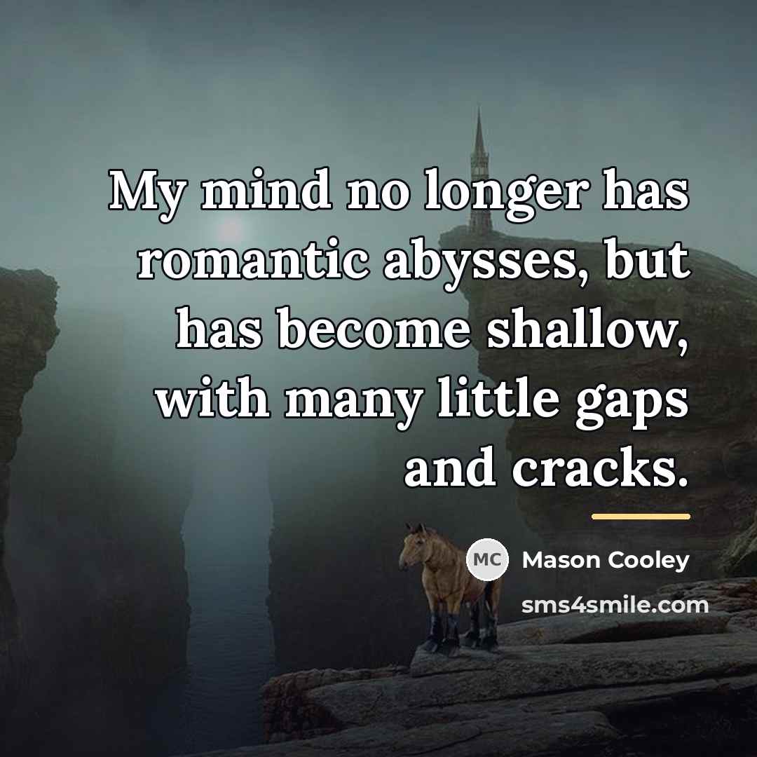 “My mind no longer has romantic abysses, but has become…” quote by Mason Cooley