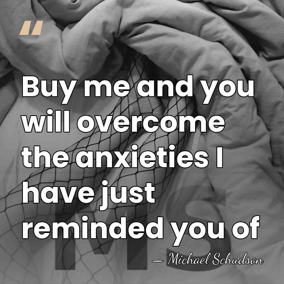 Buy me and you will overcome the anxieties I have just reminded&hellip; - Michael Schudson