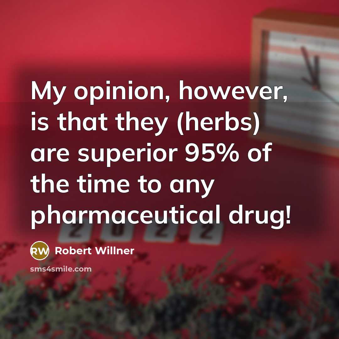 “My opinion, however, is that they (herbs) are superior 95%…” quote by Robert Willner