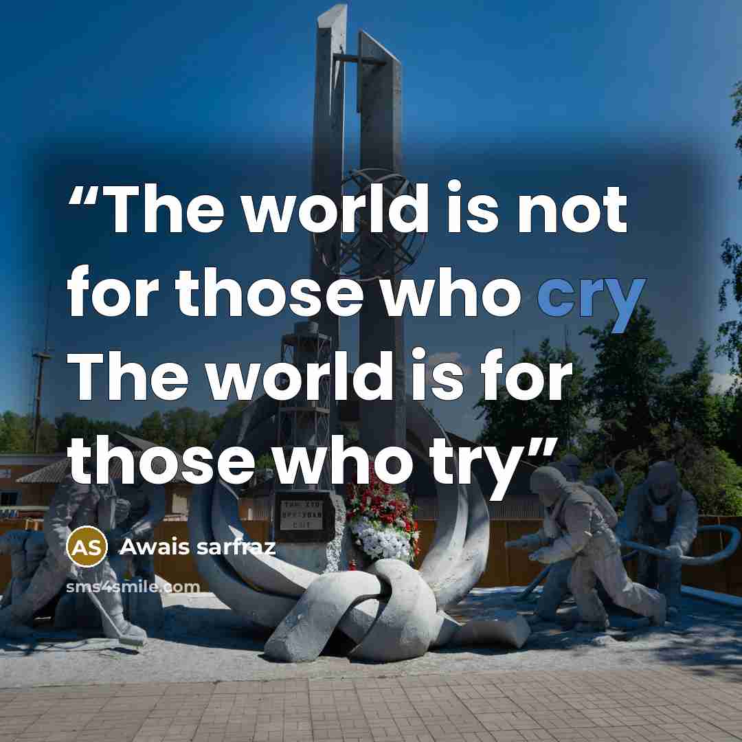 “The world is not for those who cry The world is for those who try” quote by Awais sarfraz
