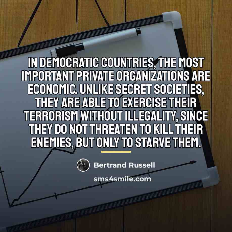 “In democratic countries, the most important private organizations are economic.…” quote by Bertrand Russell