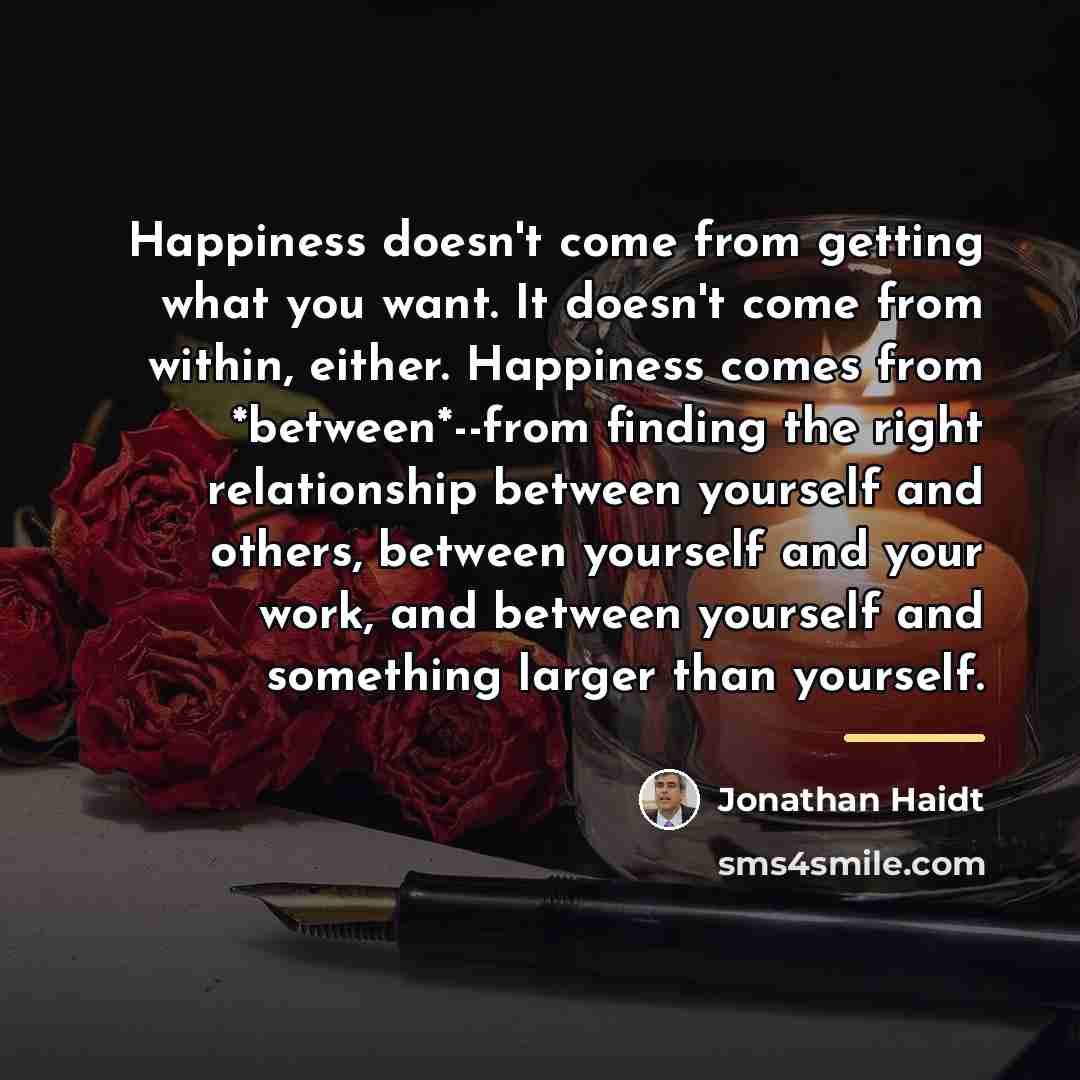 “Happiness doesn't come from getting what you want. It doesn't…” quote by Jonathan Haidt
