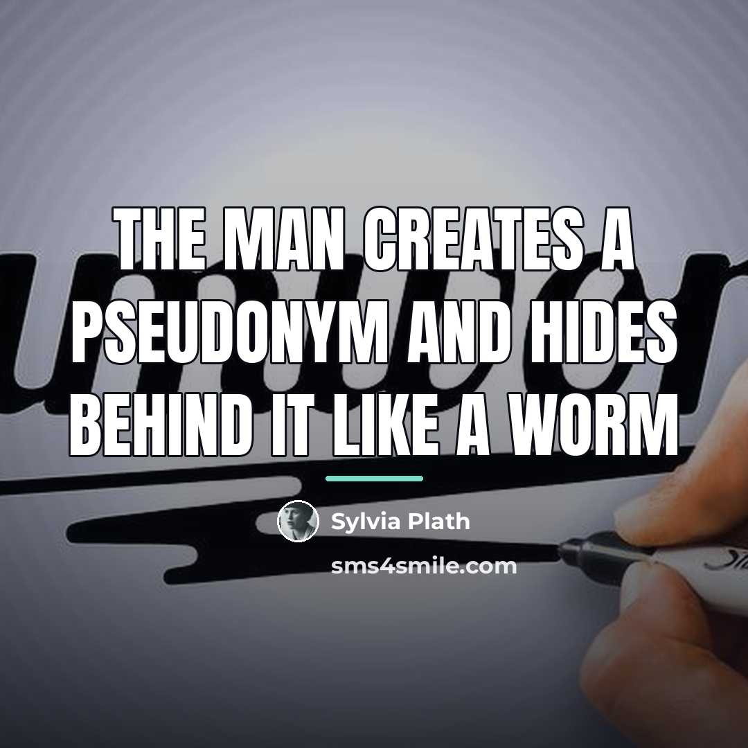 “The man creates a pseudonym and hides behind it like…” quote by Sylvia Plath