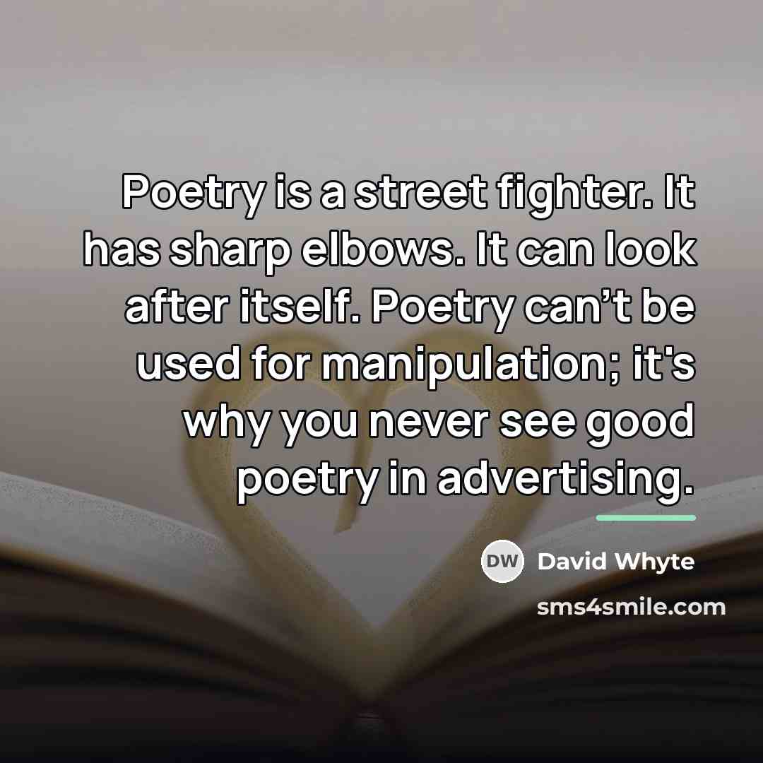 “Poetry is a street fighter. It has sharp elbows. It…” quote by David Whyte