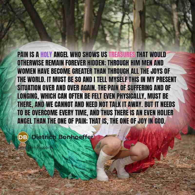 “Pain is a holy angel who shows us treasures that…” quote by Dietrich Bonhoeffer