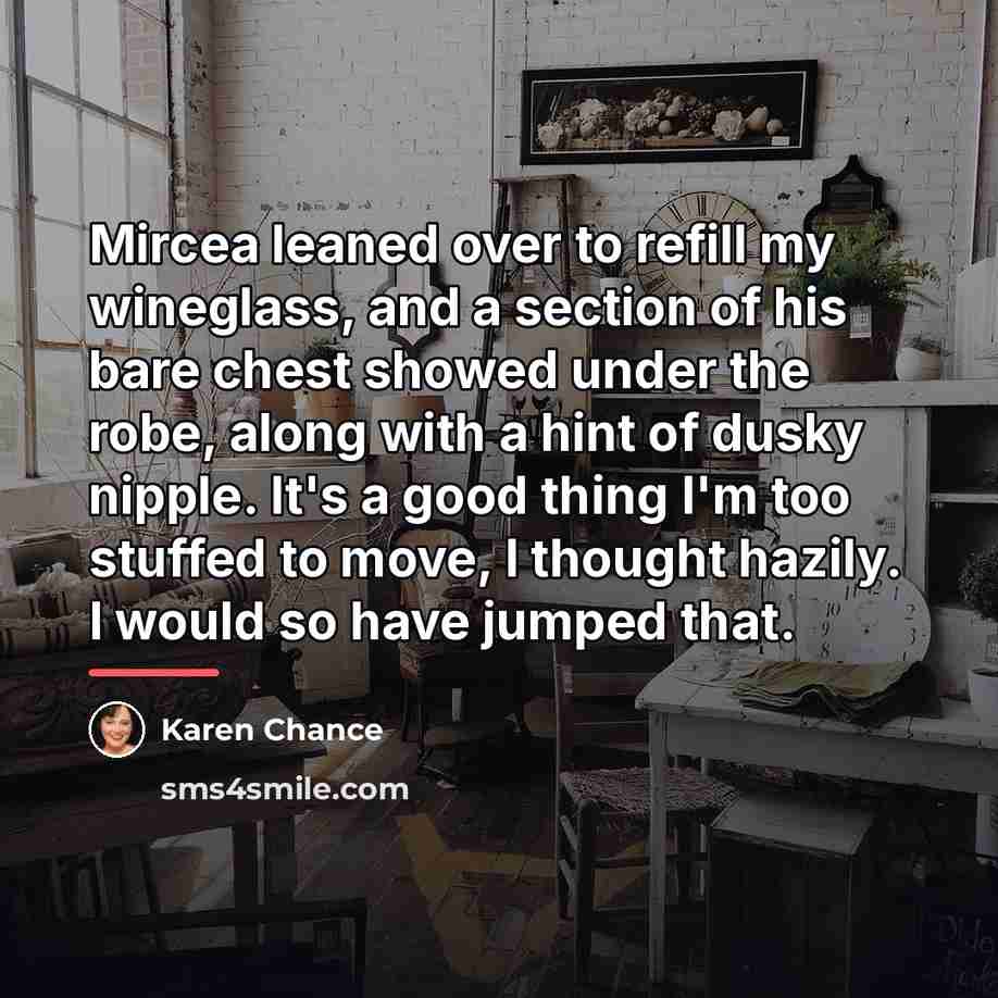 “Mircea leaned over to refill my wineglass, and a section…” quote by Karen Chance