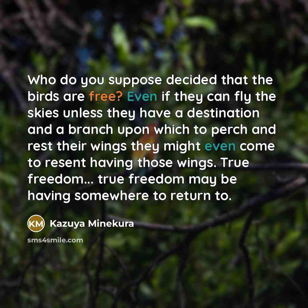 “Who do you suppose decided that the birds are free?…” quote by Kazuya Minekura
