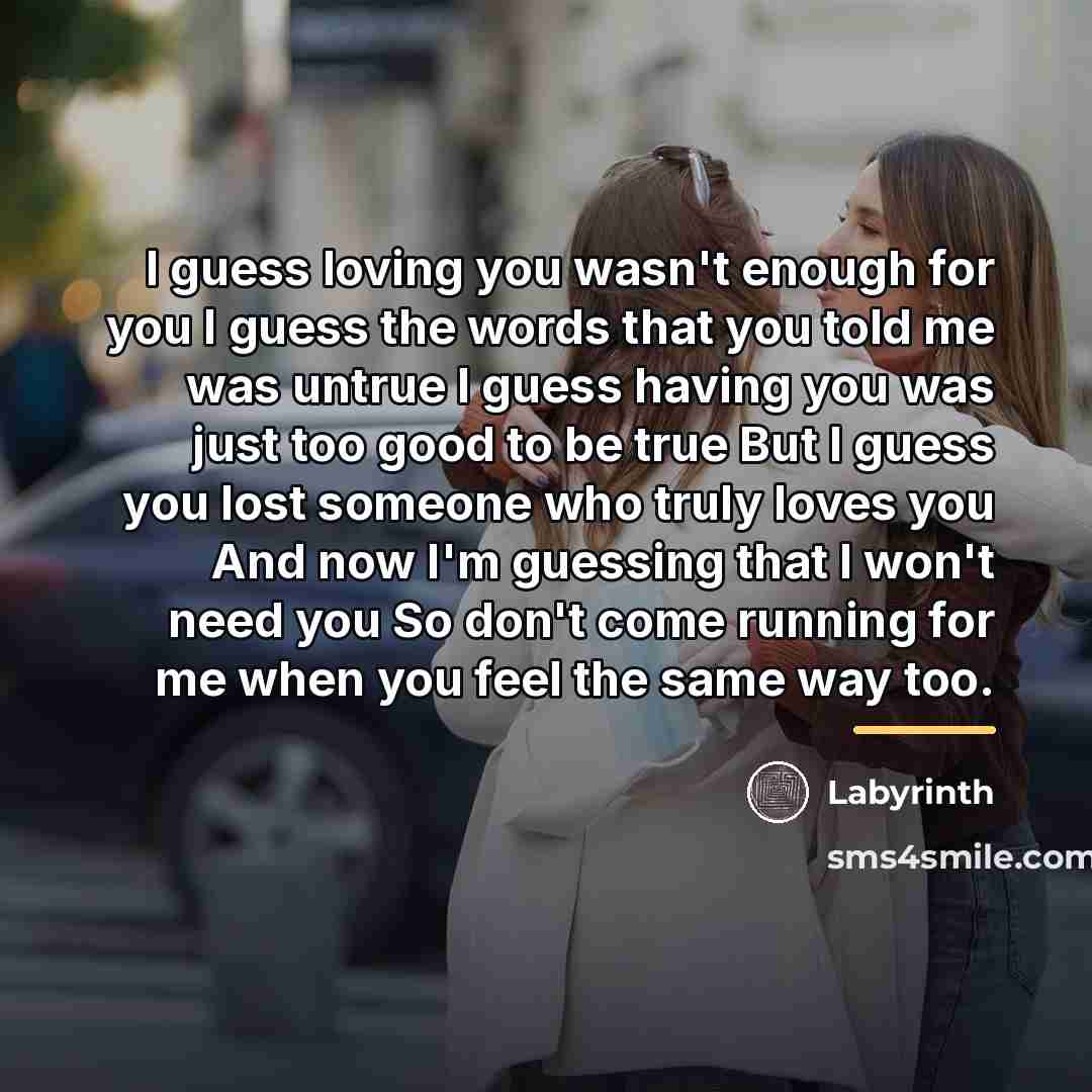 “I guess loving you wasn't enough for you I guess…” quote by Labyrinth