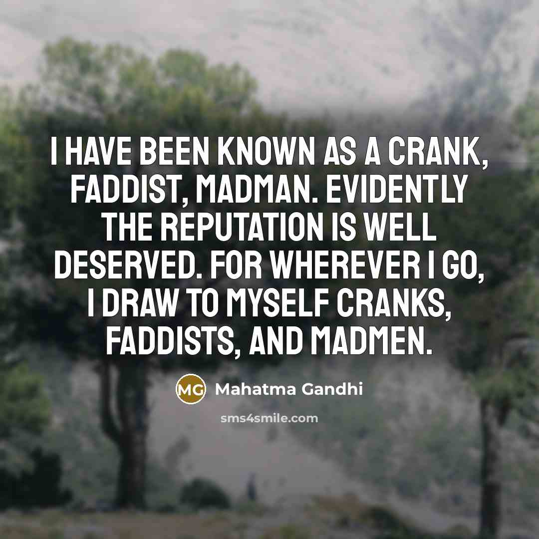 “I have been known as a crank, faddist, madman. Evidently…” quote by Mahatma Gandhi