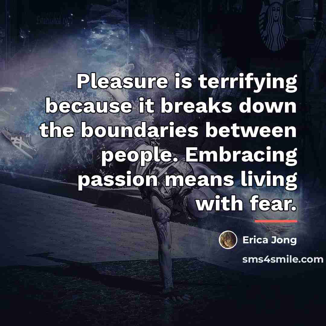 “Pleasure is terrifying because it breaks down the boundaries between…” quote by Erica Jong