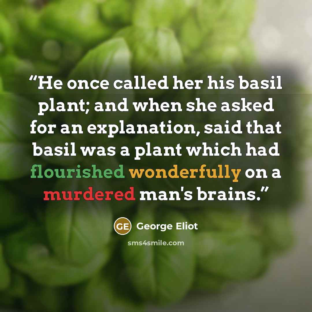 “He once called her his basil plant; and when she asked for an explanation, said that basil was a plant which had flourished wonderfully on a murdered man's brains.” quote by George Eliot