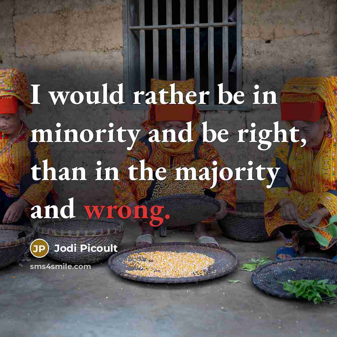 “I would rather be in minority and be right, than…” quote by Jodi Picoult