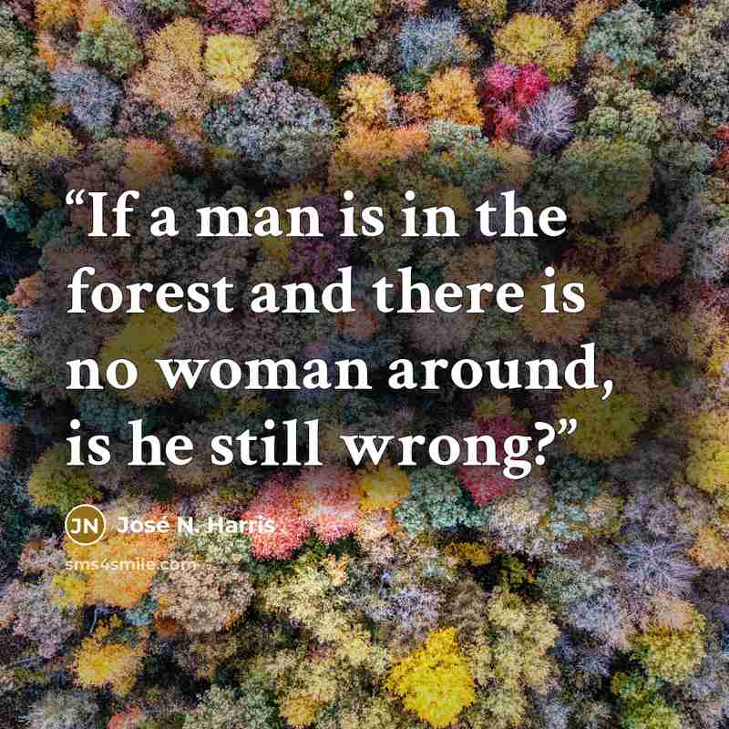 “If a man is in the forest and there is no woman around, is he still wrong?” quote by José N. Harris