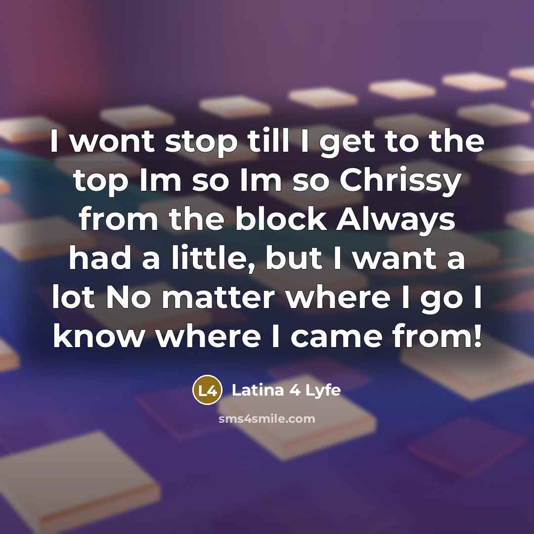 “I wont stop till I get to the top Im so Im so Chrissy from the block Always had a little, but I want a lot No matter where I go I know where I came from!” quote by Latina 4 Lyfe