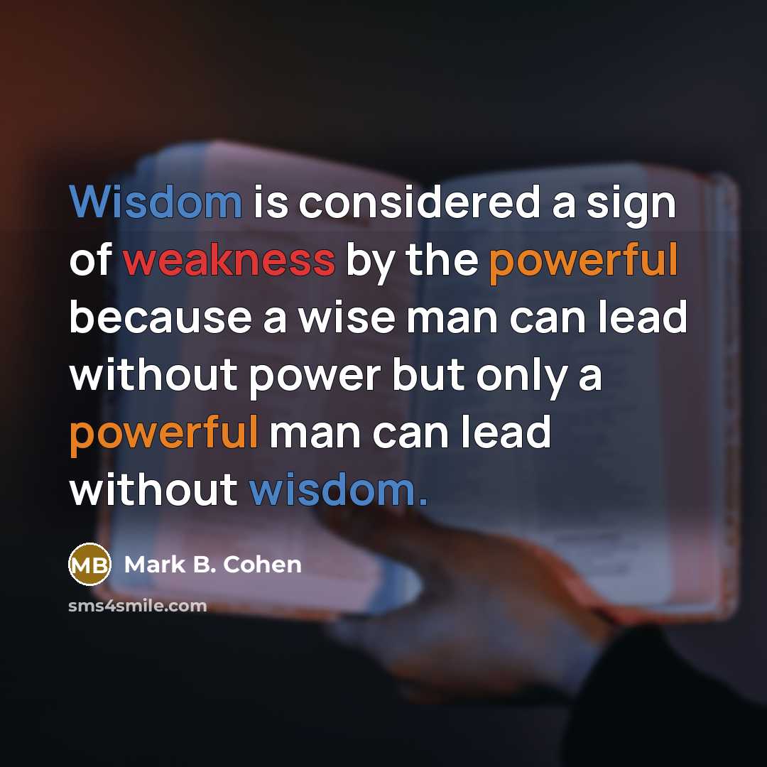 “Wisdom is considered a sign of weakness by the powerful…” quote by Mark B. Cohen