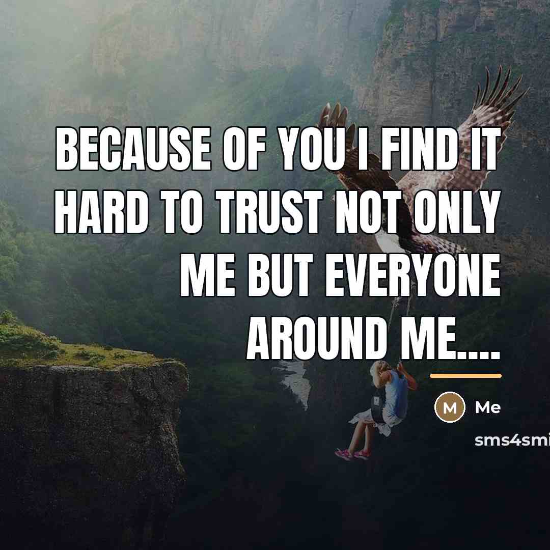 “Because of you I find it hard to trust not…” quote by Me