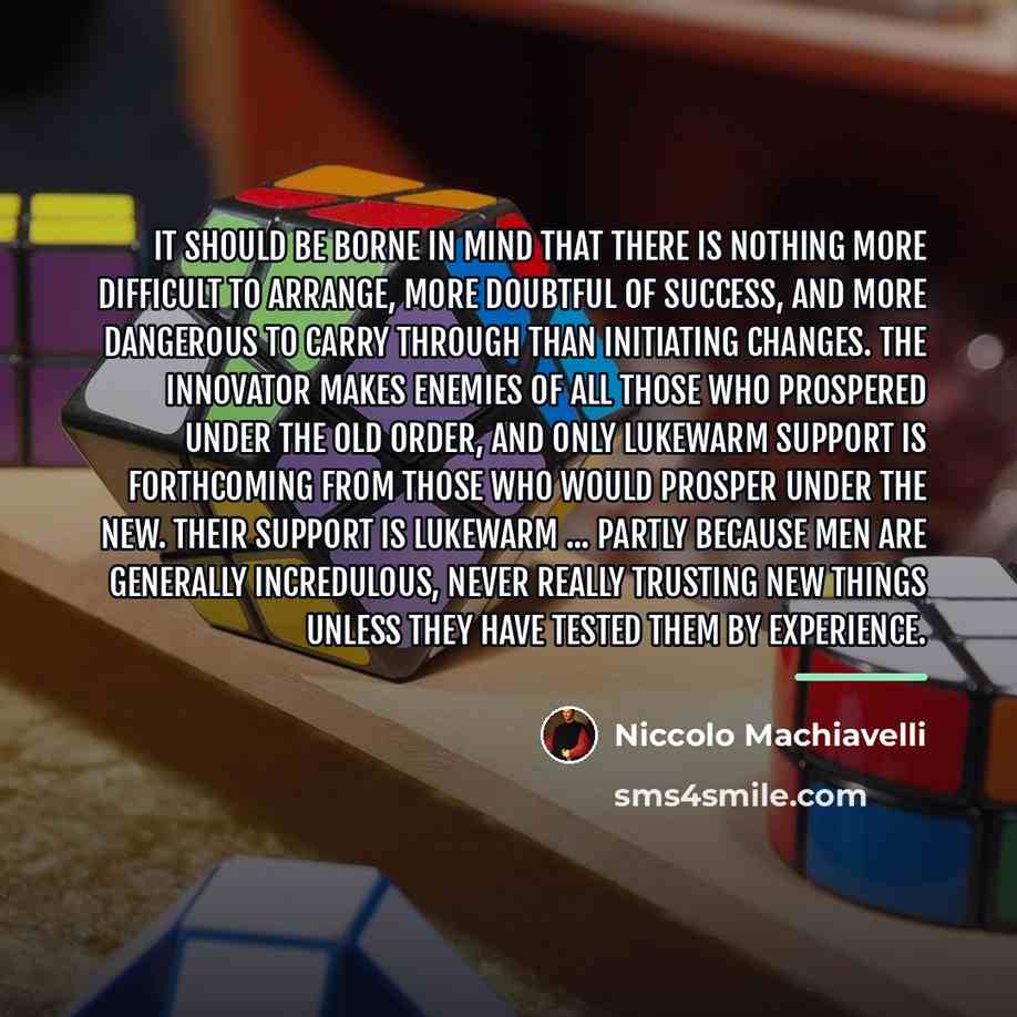 “It should be borne in mind that there is nothing…” quote by Niccolo Machiavelli