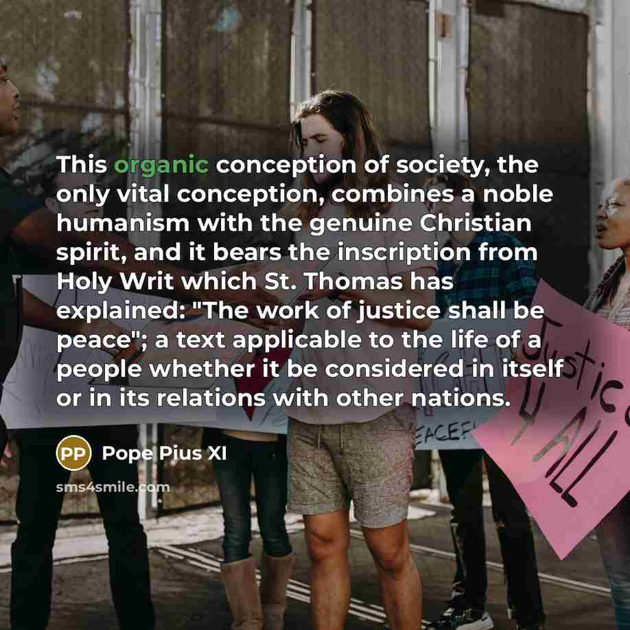 “This organic conception of society, the only vital conception, combines…” quote by Pope Pius XI