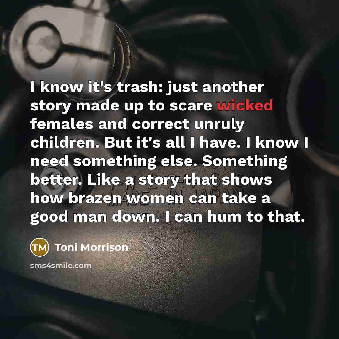 “I know it's trash: just another story made up to…” quote by Toni Morrison