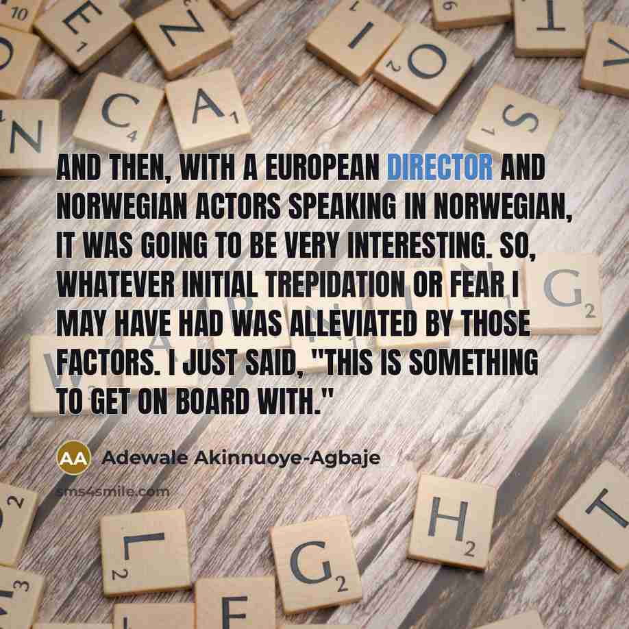 “And then, with a European director and Norwegian actors speaking…” quote by Adewale Akinnuoye-Agbaje