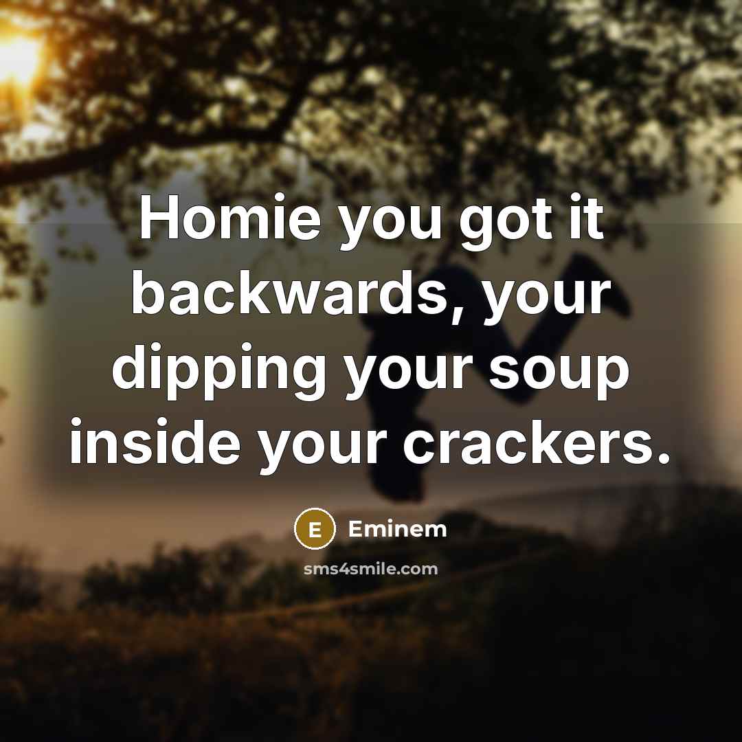 “Homie you got it backwards, your dipping your soup inside…” quote by Eminem