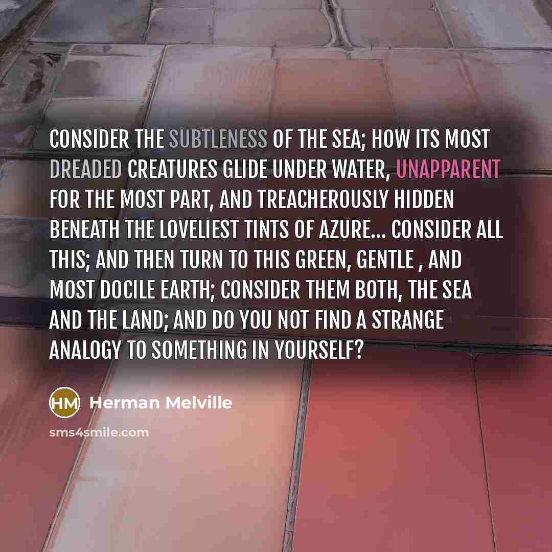 “Consider the subtleness of the sea; how its most dreaded…” quote by Herman Melville
