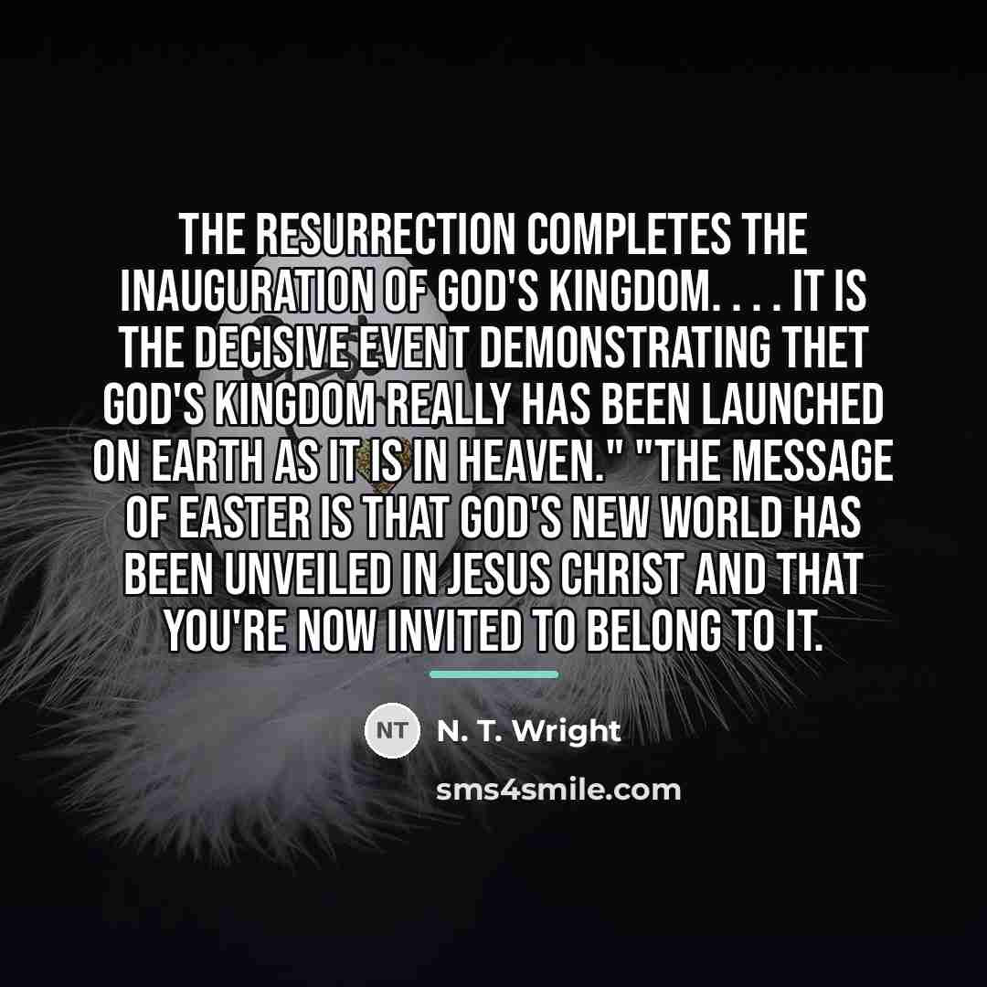 “The resurrection completes the inauguration of God's kingdom. . .…” quote by N. T. Wright