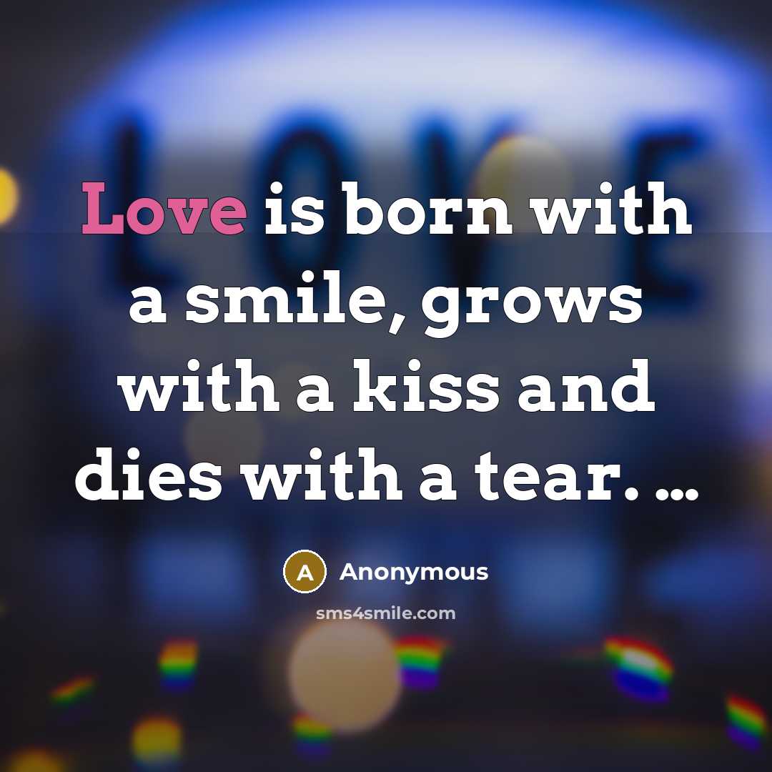 “Love is born with a smile, grows with a kiss…” quote by Anonymous