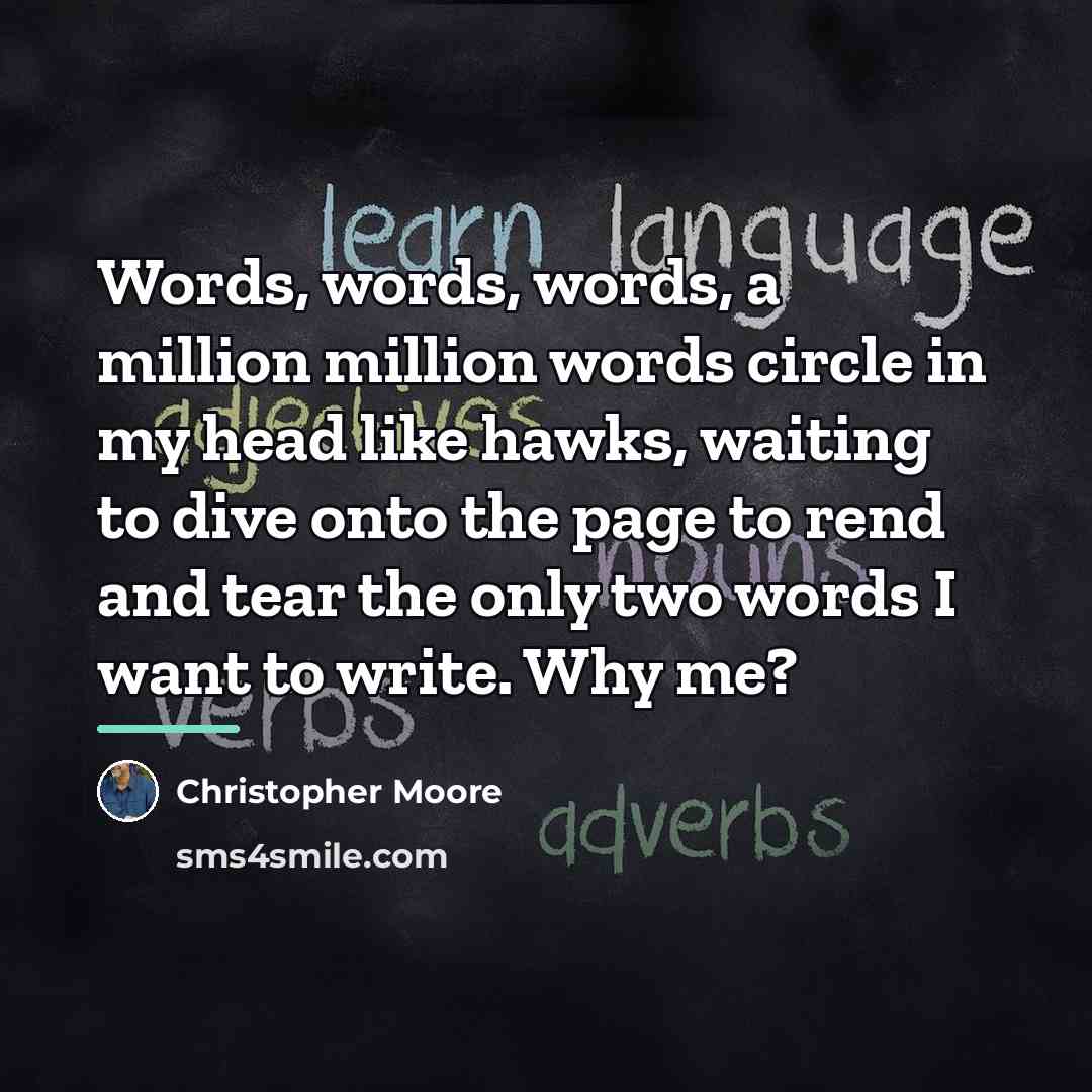 “Words, words, words, a million million words circle in my…” quote by Christopher Moore