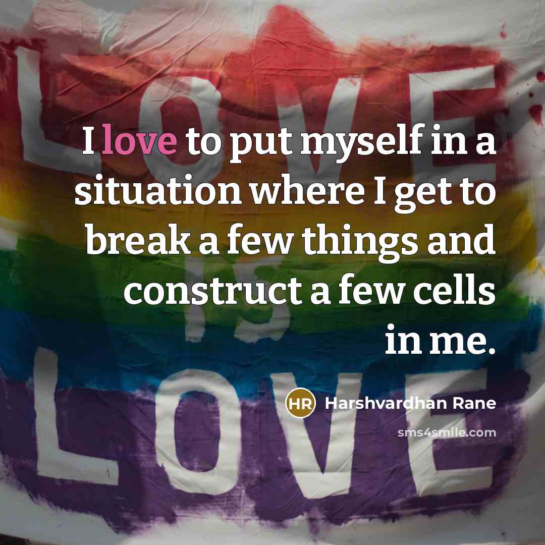 “I love to put myself in a situation where I get to break a few things and construct a few cells in me.” quote by Harshvardhan Rane