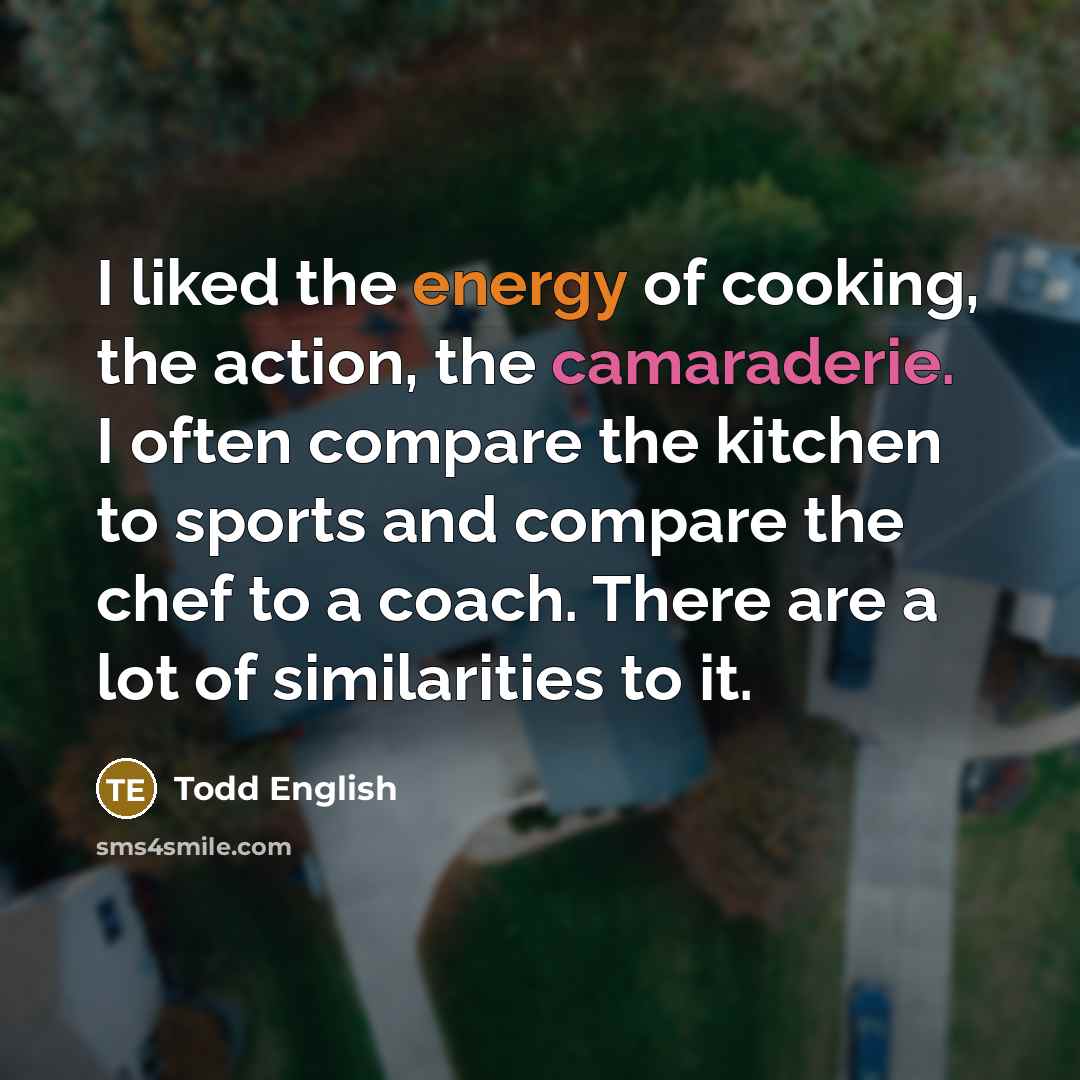 “I liked the energy of cooking, the action, the camaraderie.…” quote by Todd English