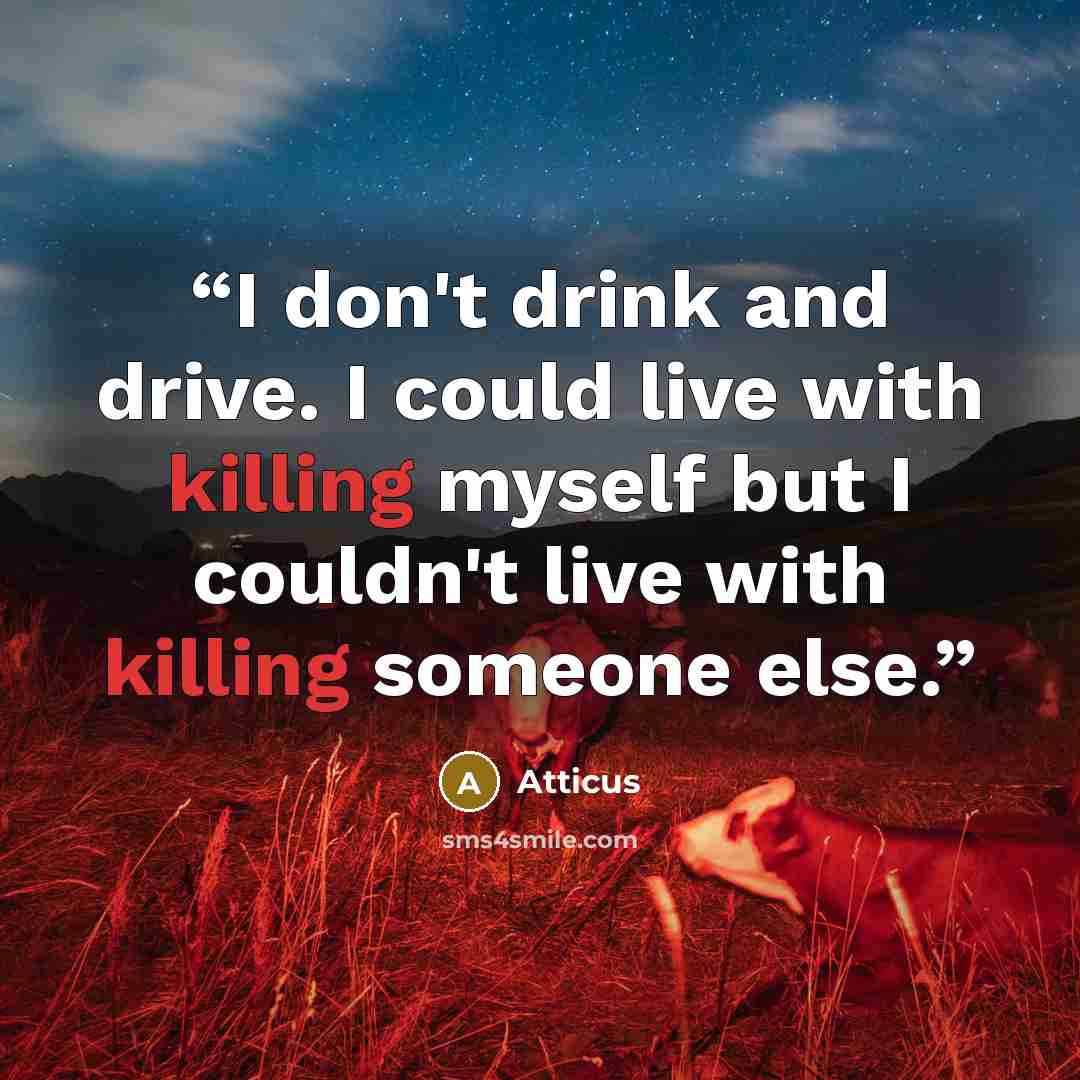 “I don't drink and drive. I could live with killing myself but I couldn't live with killing someone else.” quote by Atticus