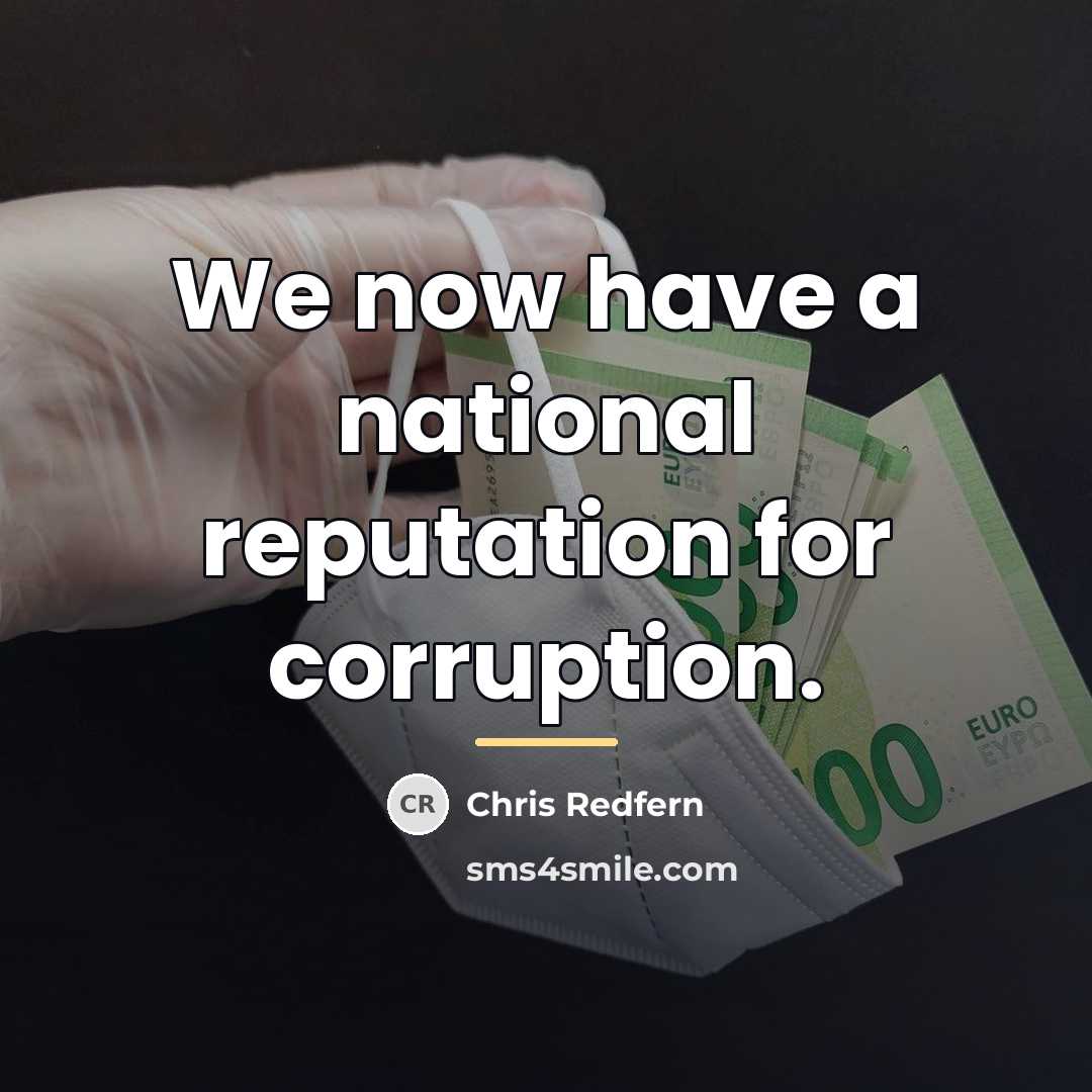 “We now have a national reputation for corruption.…” quote by Chris Redfern