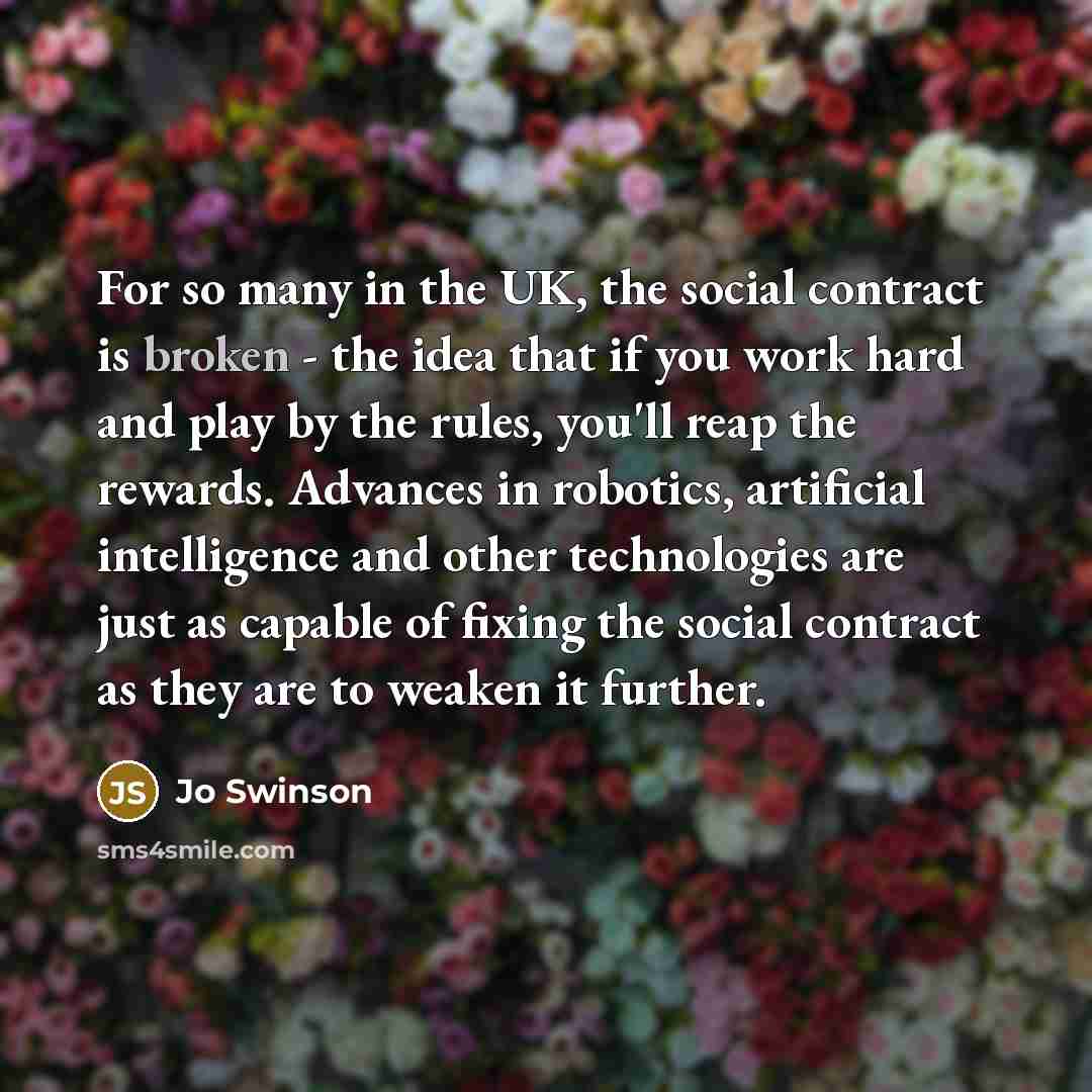 “For so many in the UK, the social contract is…” quote by Jo Swinson