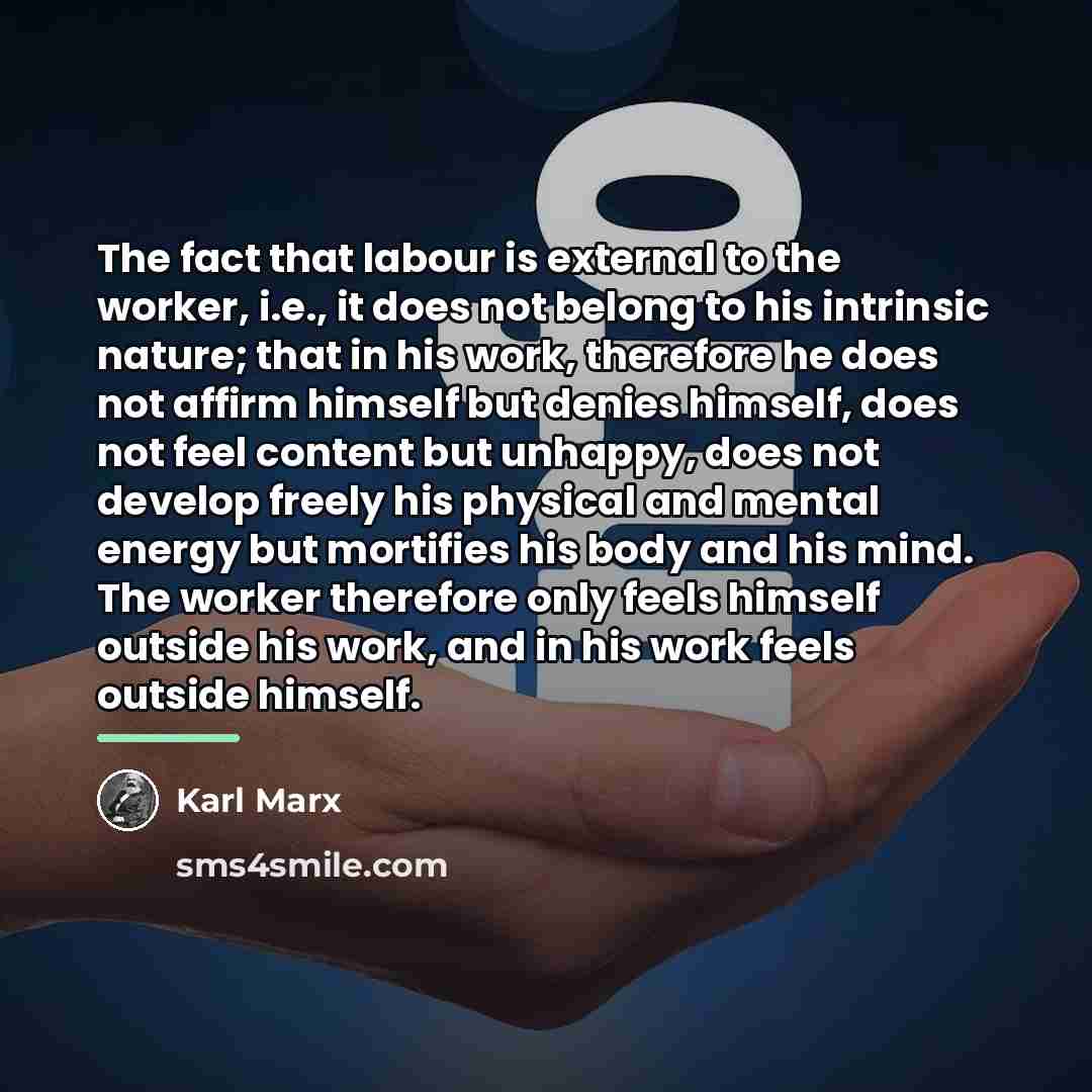 “The fact that labour is external to the worker, i.e.,…” quote by Karl Marx