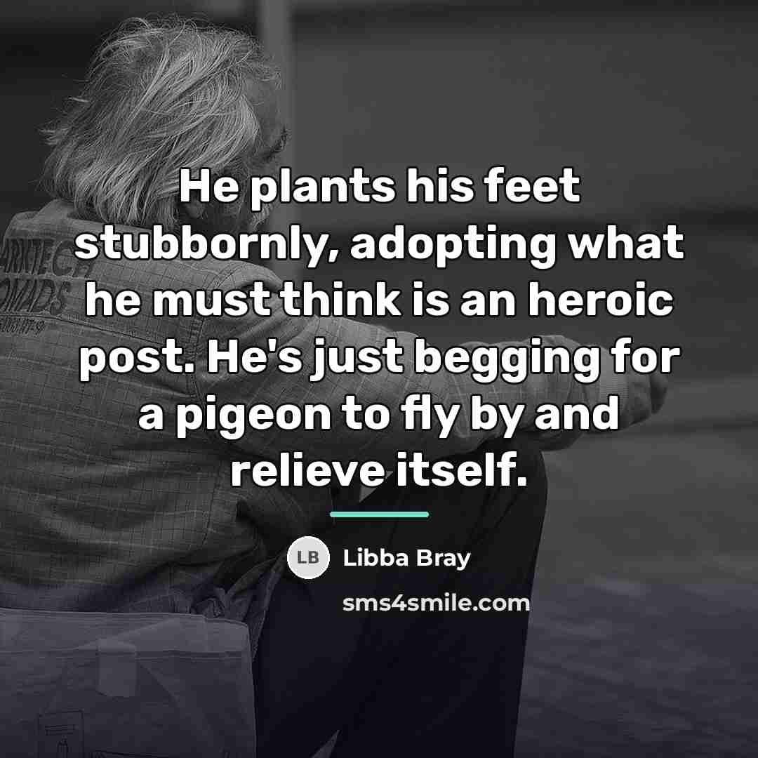 “He plants his feet stubbornly, adopting what he must think…” quote by Libba Bray