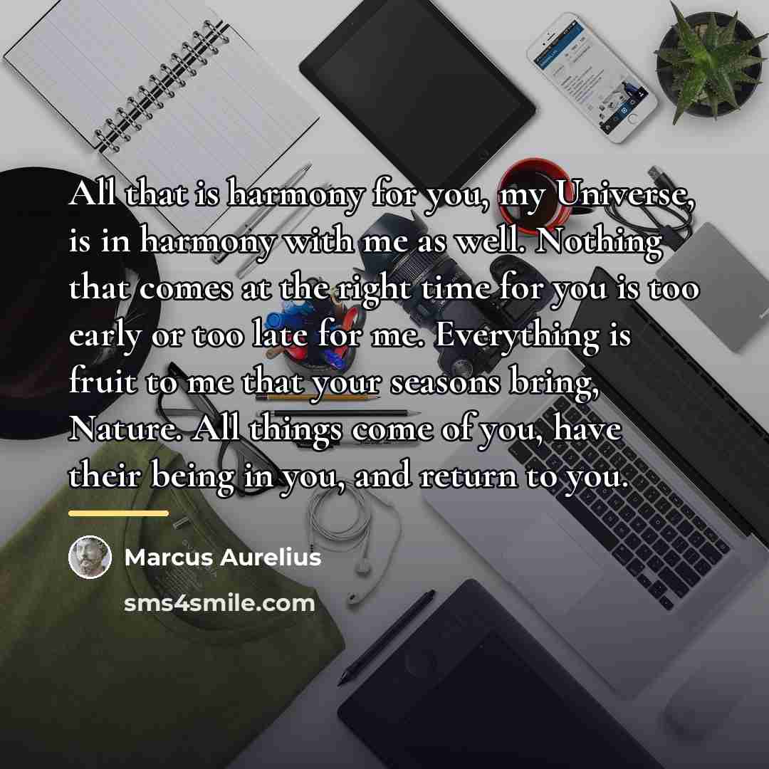 “All that is harmony for you, my Universe, is in…” quote by Marcus Aurelius