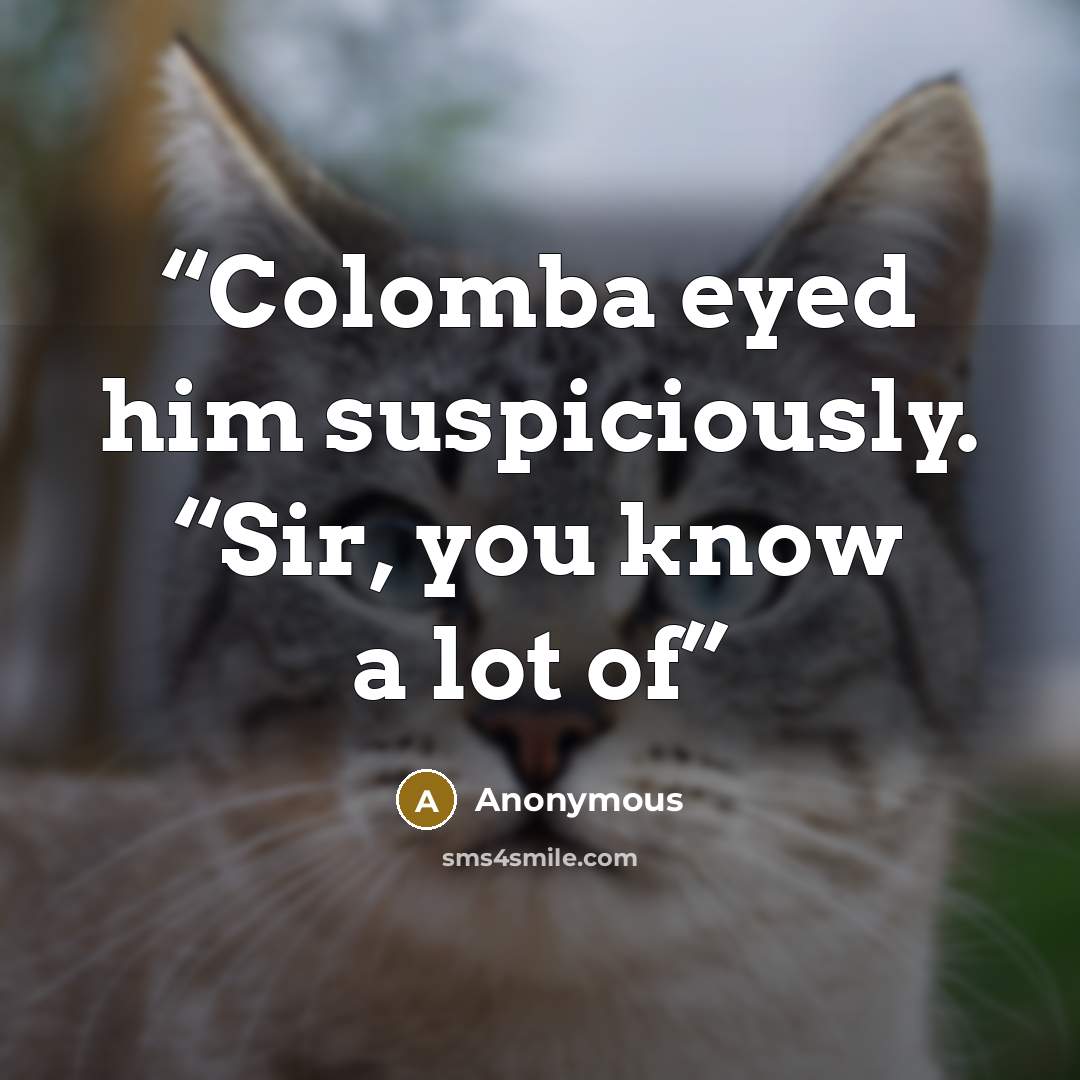 “Colomba eyed him suspiciously. “Sir, you know a lot of” quote by Anonymous