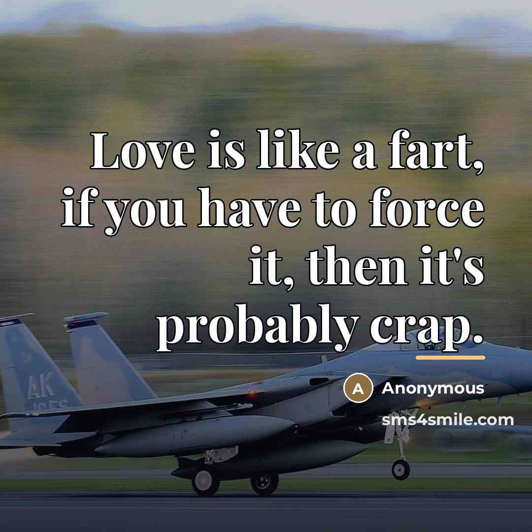 “Love is like a fart, if you have to force…” quote by Anonymous