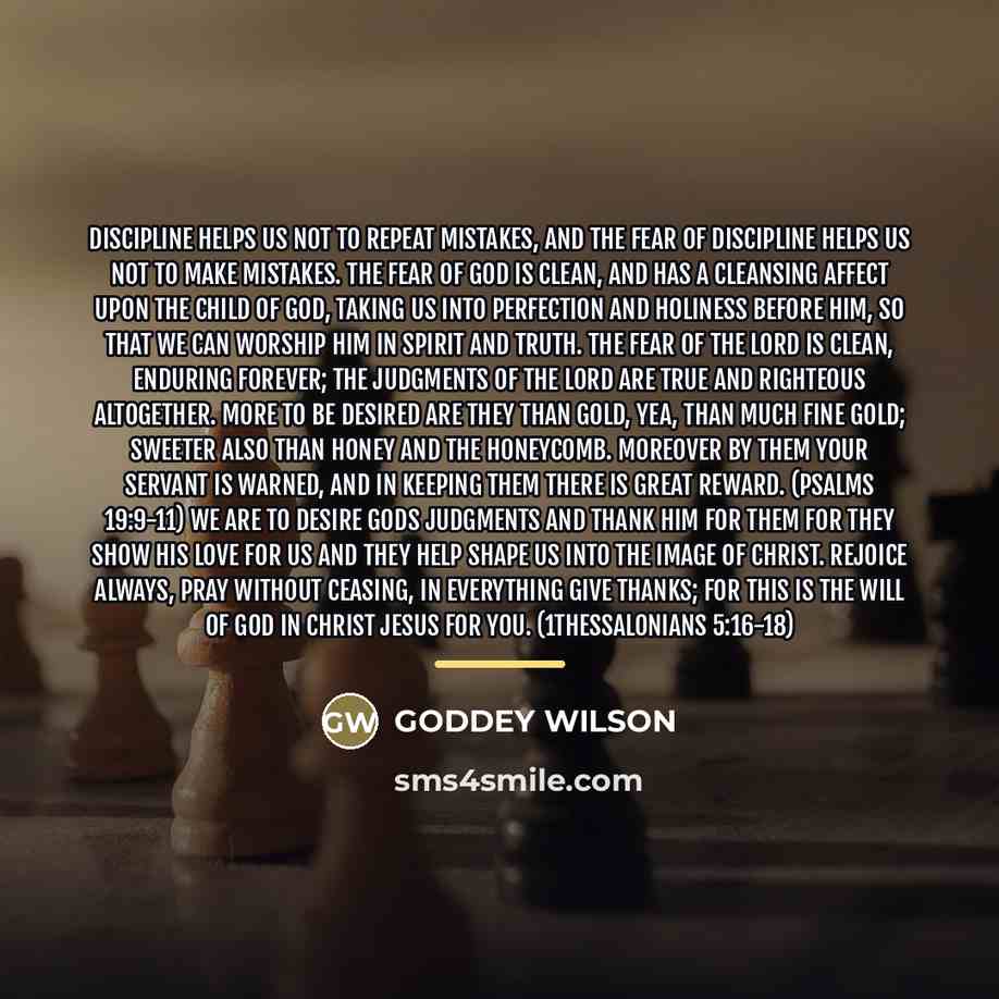 “Discipline helps us not to repeat mistakes, and the fear…” quote by GODDEY WILSON