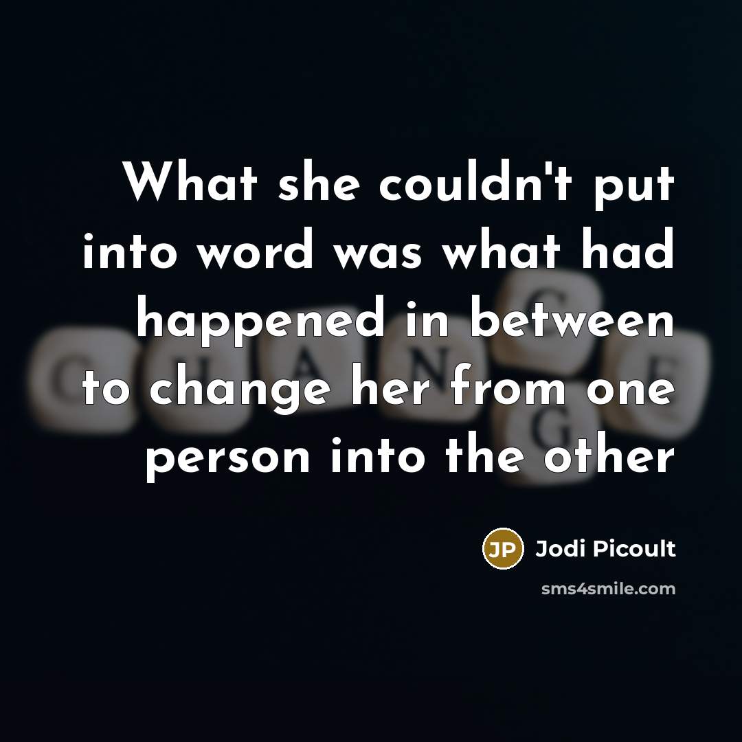 “What she couldn't put into word was what had happened in between to change her from one person into the other” quote by Jodi Picoult