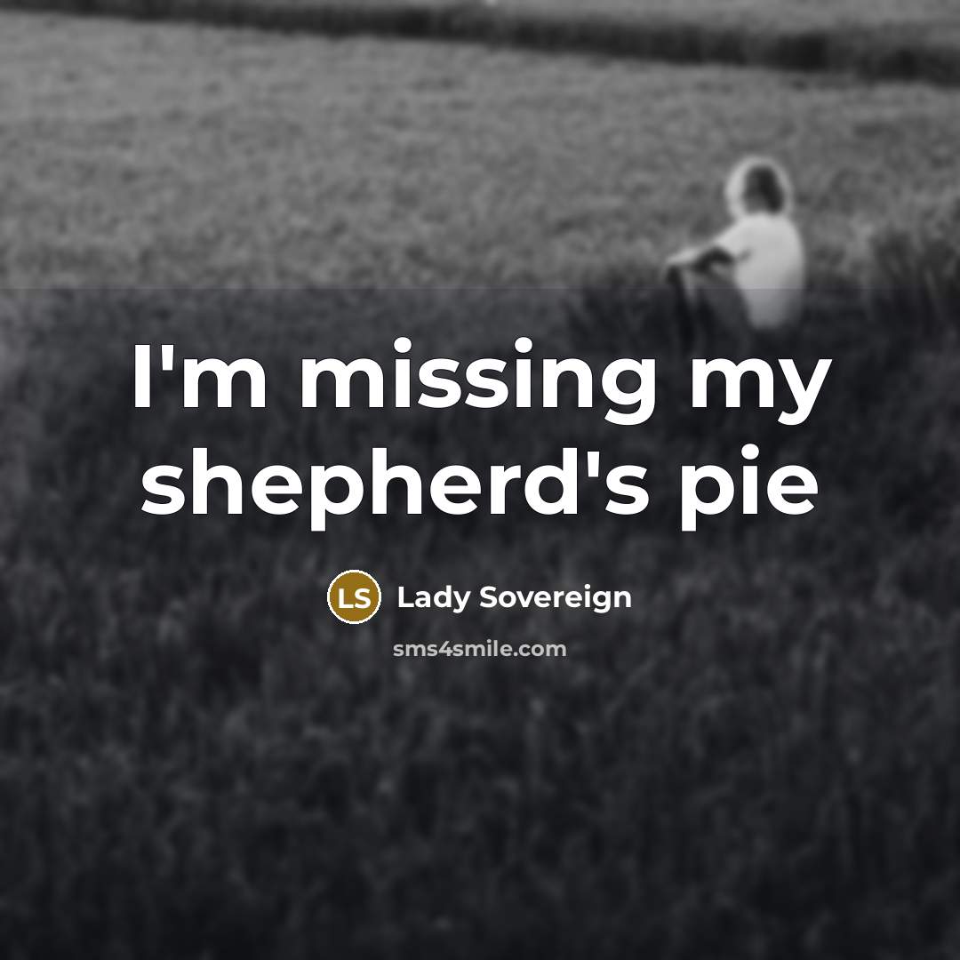 “I'm missing my shepherd's pie” quote by Lady Sovereign