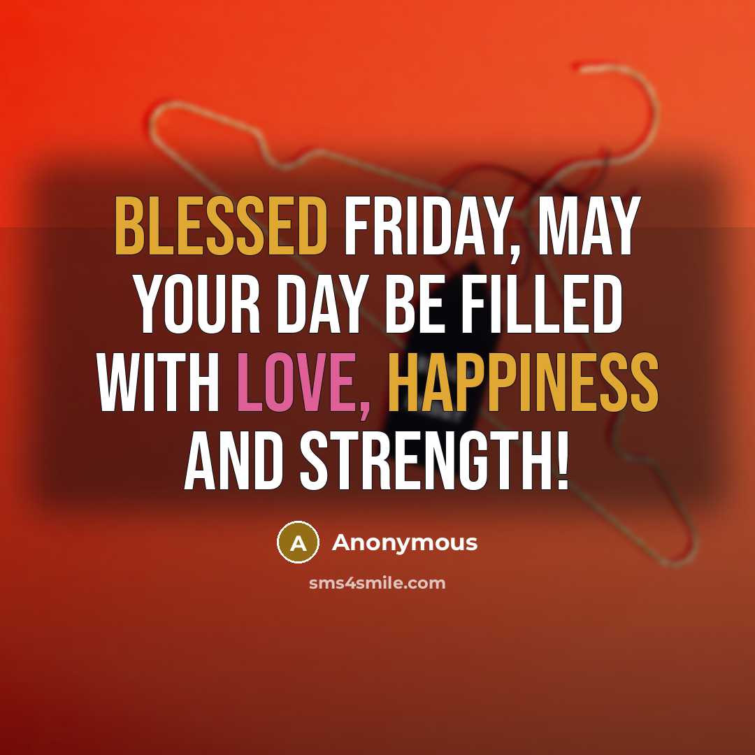“Blessed Friday, May your day be filled with love, happiness and strength!” quote by Anonymous