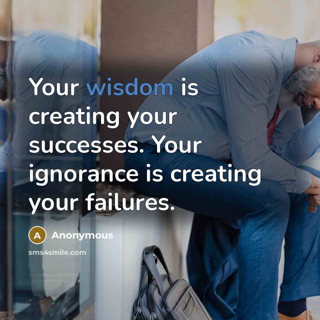 “Your wisdom is creating your successes. Your ignorance is creating your failures.” quote by Anonymous
