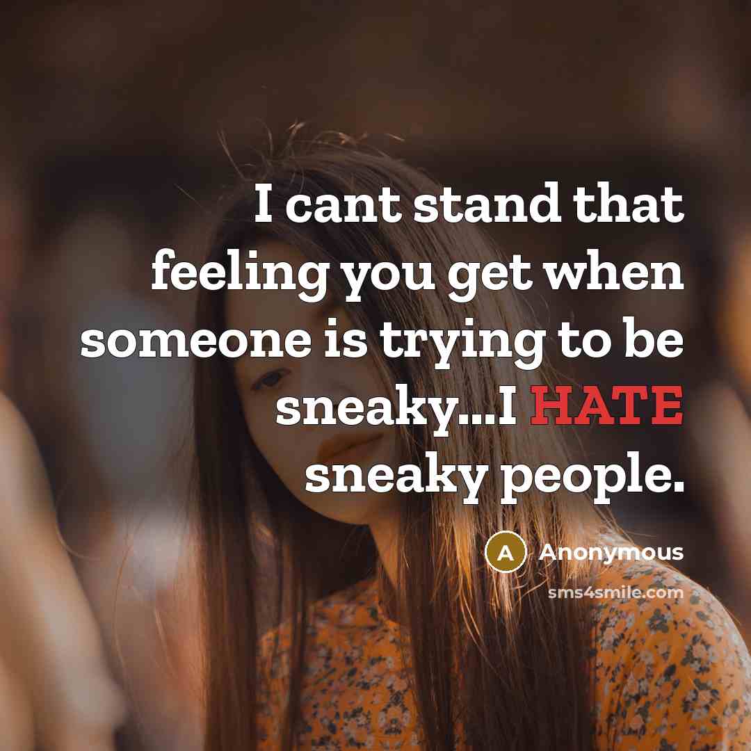 “I cant stand that feeling you get when someone is trying to be sneaky...I HATE sneaky people.” quote by Anonymous