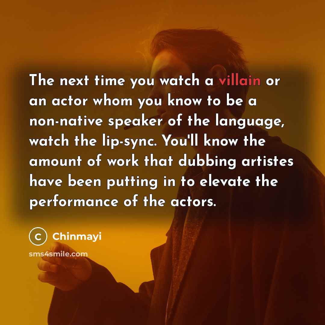 “The next time you watch a villain or an actor…” quote by Chinmayi