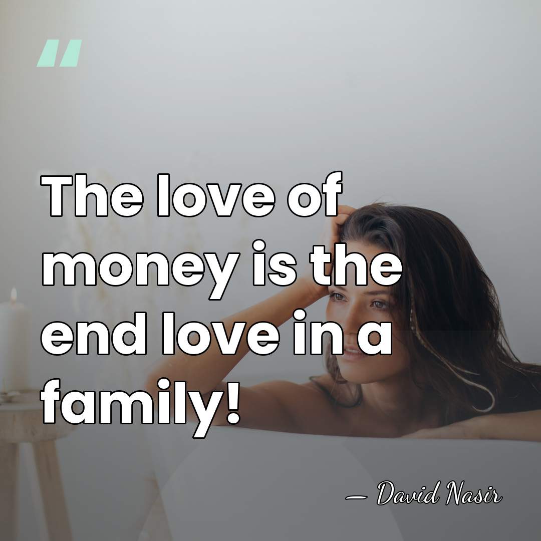 The love of money is the end love in a family! - David Nasir