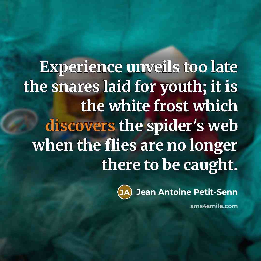 “Experience unveils too late the snares laid for youth; it…” quote by Jean Antoine Petit-Senn