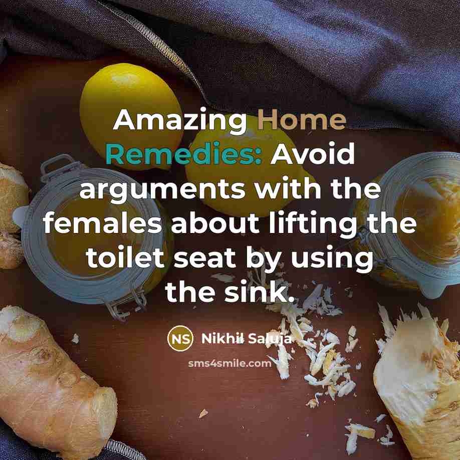 “Amazing Home Remedies: Avoid arguments with the females about lifting the toilet seat by using the sink.” quote by Nikhil Saluja
