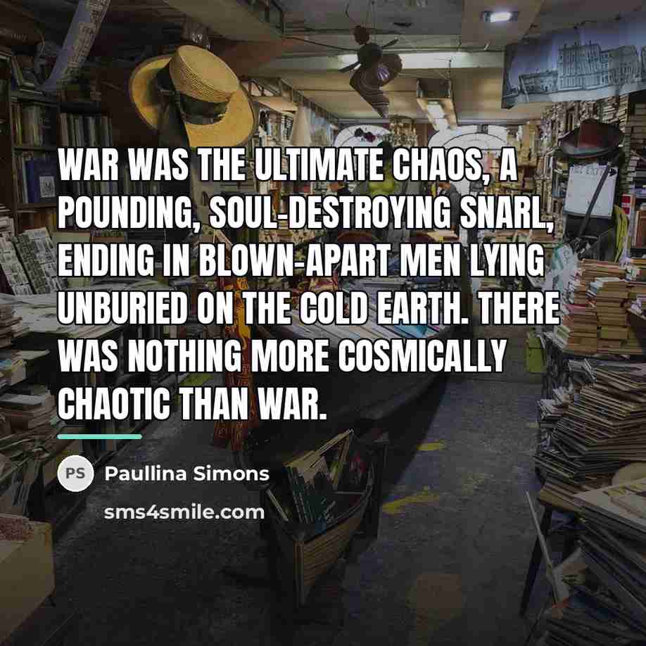 “War was the ultimate chaos, a pounding, soul-destroying snarl, ending…” quote by Paullina Simons